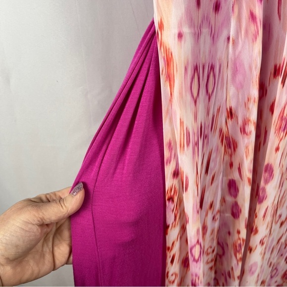 Pink Ikat Sheer Overlay Sleeveless Maxi Dress Coverup Petite Medium Vacation - Picture 8 of 11